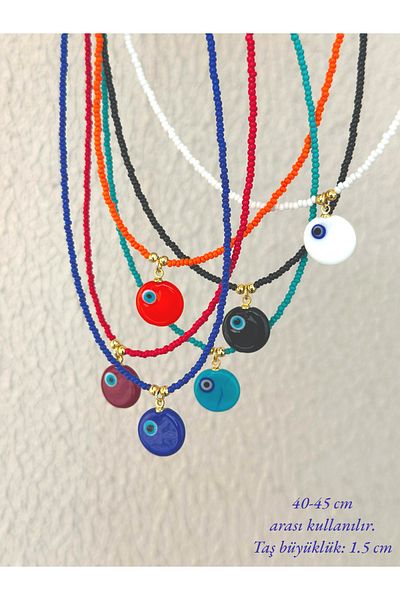 Quella Takı Lak Coated Plate Evil Eye Bead Gold Necklace