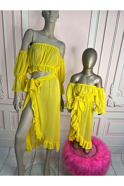 NA ADDESIGN Mother Daughter Yellow Pareo Set, Mother Daughter Beach Set(Prices Are Separately Add Separately to the Cart)
