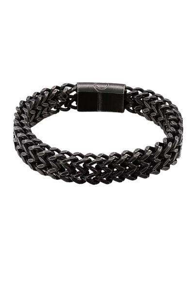 Tessero Vintage Men's Bracelet with Double Chain, Stainless Steel, Magnetic Clasp, 12 mm, Tessero, Black