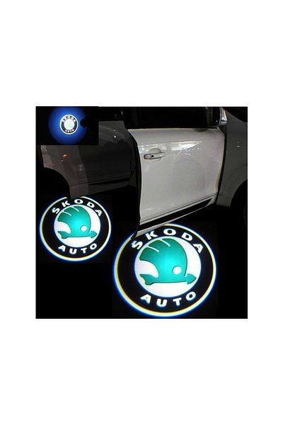 TECHSTAR Set of 2 LED Logo Emblems for the Door Dedicated to the SKODA Car Brand