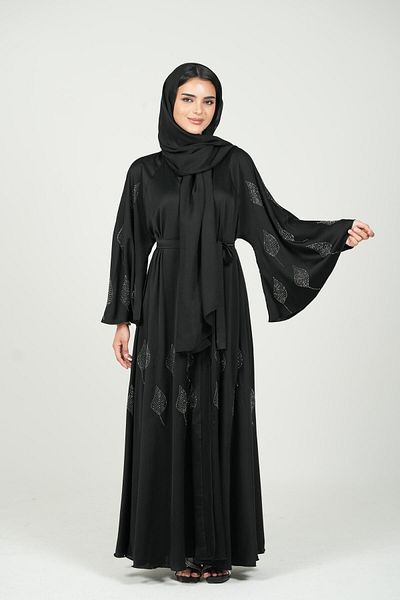 al bent al sharqieh Belted Detailed Black Abaya with shawl