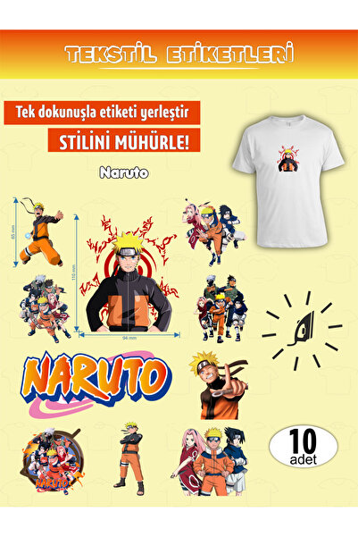 AGG Reklam Ütü ile Yapışan Kıyafet Etiketi Naruto 10Lu Set