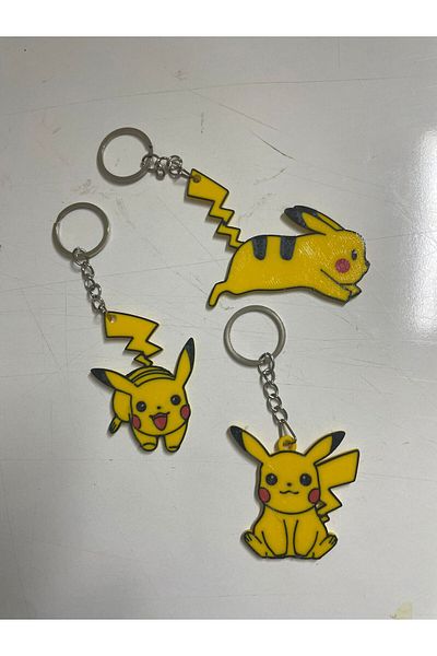 3dmakers Set of 3 Pikachu Themed Keychains – 3D Printing Cute Character Design