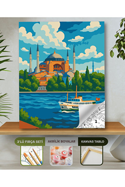 hediye hobim Sayılarla Boyama Seti 40x50 Cm (Çıtalı) Fırça Boya Dahil Numaral...