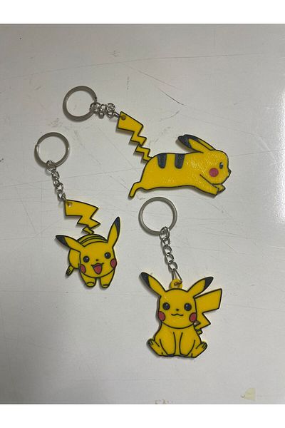 3dmakers Set of 3 Pikachu Themed Keychains – 3D Printing Cute Character Design
