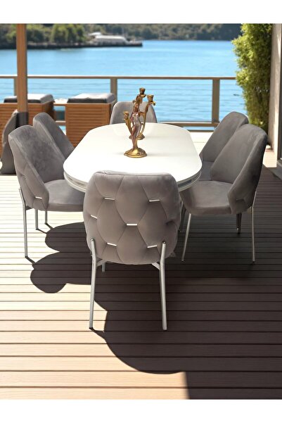 NUNKA HOME Açelya Silver 6 Kişilik BabyFace Salon & Mutfak Masa Takımı Mdf La...