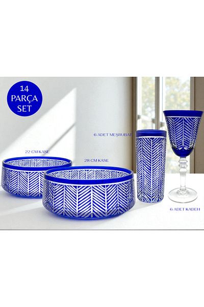 Akden Kristal Crystal Cutting Decor Hand Made Bowl&Cup Set