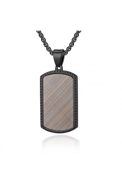 Tessero Men's cubic design chain with army plaque pendant with holographic pattern, dog tag, stainless steel