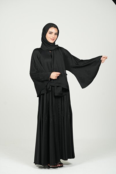 al bent al sharqieh Belted Detailed Black Abaya with shawl