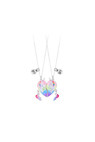 Tessero Set of two magnetic necklaces for friends, BFF, heart-shaped pattern with unicorns, charm-ur