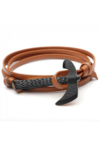 Tessero Genuine leather bracelet, wrapped style model, axe-shaped clasp, Tessero, brown