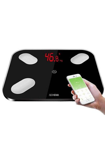 TECHSTAR ® Smart Electronic Scale, Black, Digital Display, Wireless, Bluetooth, Max Weight 180kg, Com