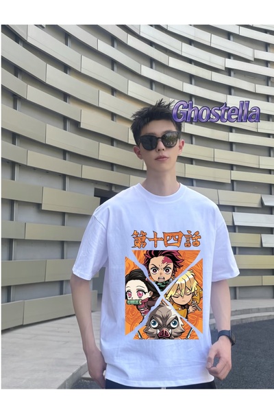 Minga London تيشيرت أبيض للجنسين مطبوع عليه قاتل الشياطين - Ghostella