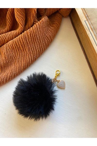 Cisemco Heart Themed Plush Keychain with Pompom Figure