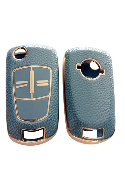 Kasey Opel Astra H Corsa D Meriva Compatible Key Control Case Auto Keychain Leather Patterned Turquoise Gold