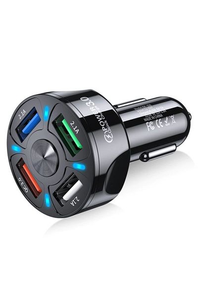 TECHSTAR ® T-14 Car Charger, 1 Usb X Qc3.0, Fast Charging 3 Usb X 2.4a, Black