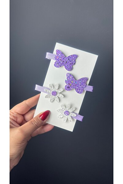 Toka Perisi Фіолетовий блискучий метелик-маргаритка набір затискачів (металеві затискачі покриті половинкою стрічки)