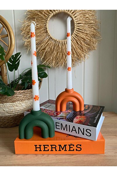 Porselian Gökkuşağı Renkli Beton Şamdan Mumluk 9x11 cm – Modern ve Dekoratif ...