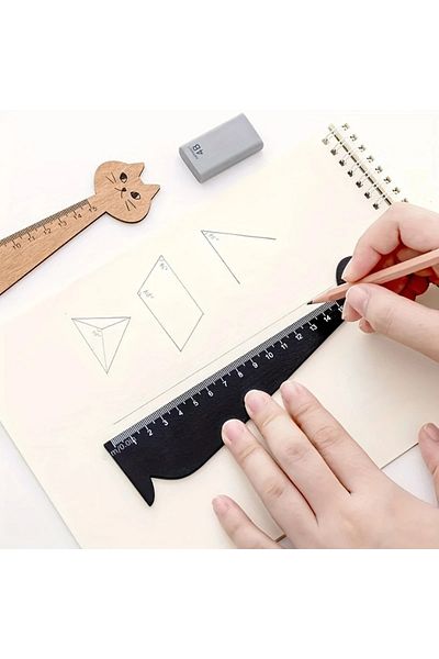 GlassySKY 1 Piece Black Cute Cat Shaped Wooden Ruler