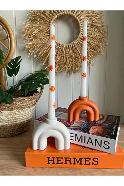 Porselian Gökkuşağı Renkli Beton Şamdan Mumluk 9x11 cm – Modern ve Dekoratif ...