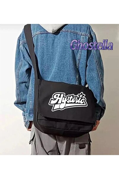 Minga London Geantă pentru școală, cursuri, cu imprimeu histeric, neagră -Gho...