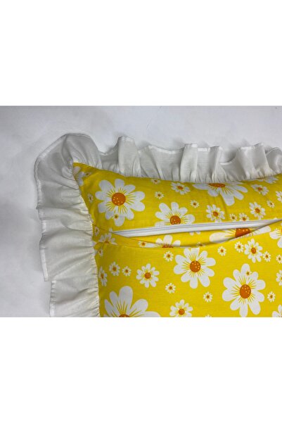 LILYUM Dijital Baskılı Beyaz Fırfırlı Yastık Kılıfı - 1 Adet