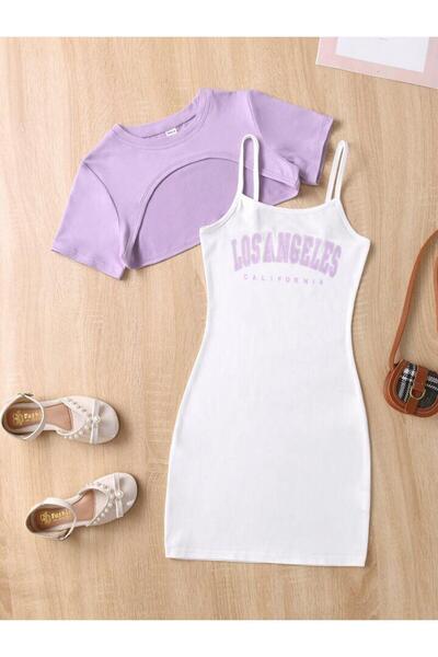 NoVibe Combinație de haine și tricouri cu imprimeu Los Angeles pentru copii