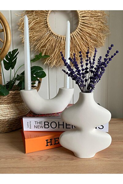 Porselian 2li Kelebek ve U Şeklinde Tek Renk Holezon Mumluk, Dekoratif Mumluk