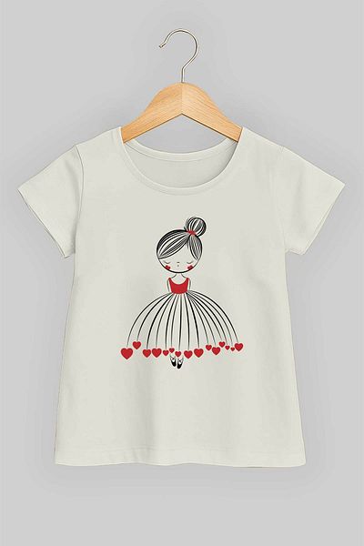 peki baby&kids Well Girl's Combed Cotton Heart Skirted Ballerina T-Shirt 19593