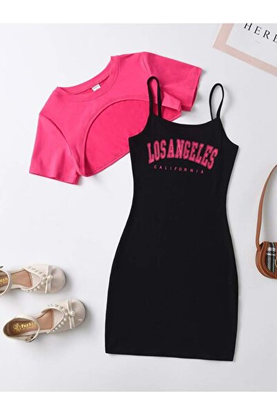 NoVibe Combinație de haine și tricouri cu imprimeu Los Angeles pentru copii