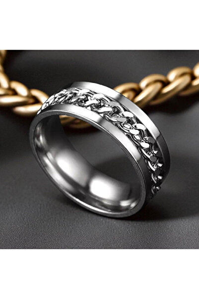 CAXBERN Unisex Paslanmaz Çelik Yüzük Ortası Dönebilen Titanyum Anti-stres Yüzüğü