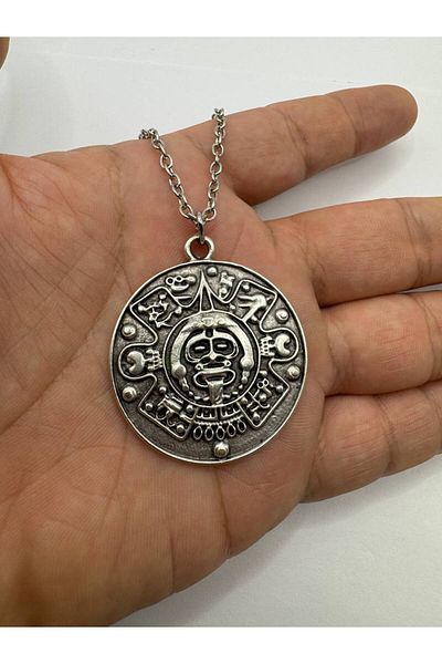 Herşey Nota Mayan Calendar Figured Unisex Necklace – 60 cm Chain, Ancient Civilization Themed Design