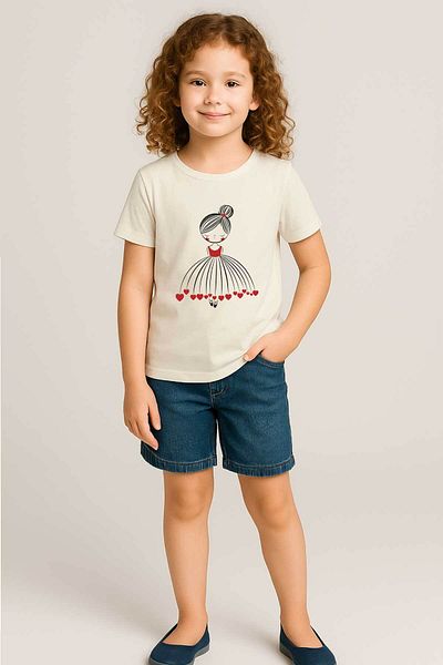 peki baby&kids Well Girl's Combed Cotton Heart Skirted Ballerina T-Shirt 19593