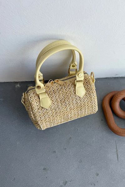 LEONAS Little Straw Women's Hand and Shoulder Bag Clarise Yellow