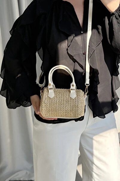 LEONAS Little Straw Women's Hand and Shoulder Bag Clarise Cream