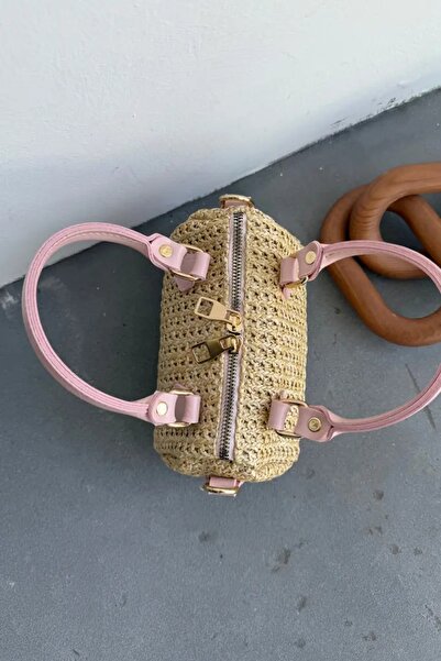 LEONAS Little Straw Women's Hand and Shoulder Bag Clarise Pink