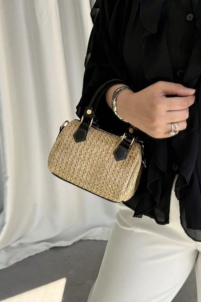 LEONAS Tiny Straw Women's Hand and Shoulder Bag Clarise Black