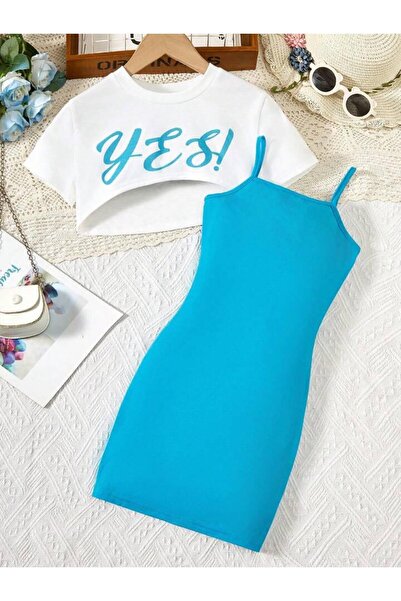 NoVibe Copii Da cu imprimeu Haine și crop tricou Combinație din 2 piese