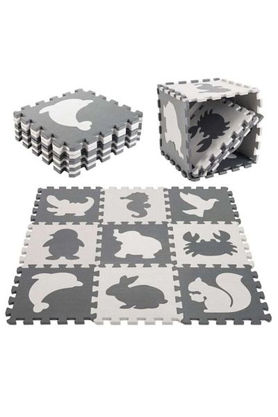 OEM Educational puzzle mat, multifunctional, anti-slip, shock-absorbing, Zoo theme, 90 x 90 x 1 cm, gray