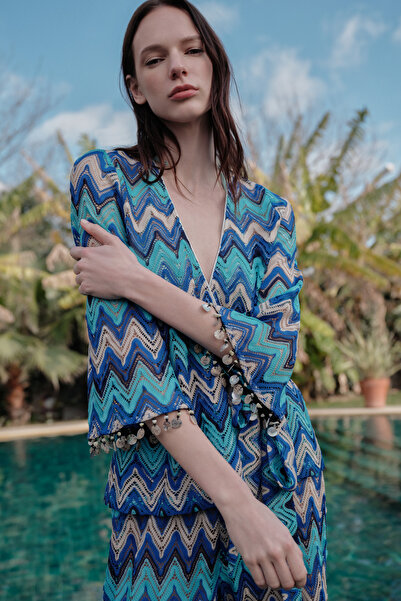 Naramaxx Turkuaz Desenli Kruvaze Bluz