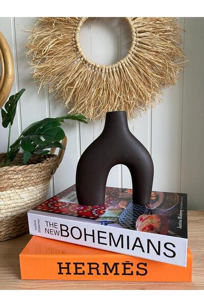 Porselian 2 Leg Bohemian Vase, Decorative Plaster Vase 18,5X15