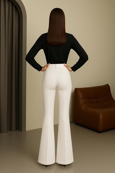 Heyya Women's Spanish Leg White Fabric Trousers