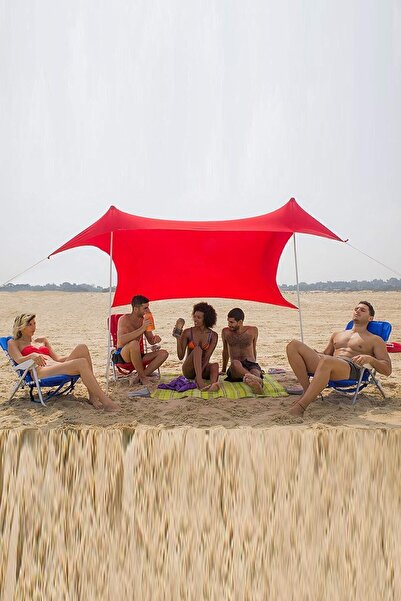 Bundeba Zelt 2,3 Metre Gölgelik Tente Plaj Şemsiyesi Bahçe Teras Çardak Kamp Piknik Güneşlik Şemsiye Kırmızı