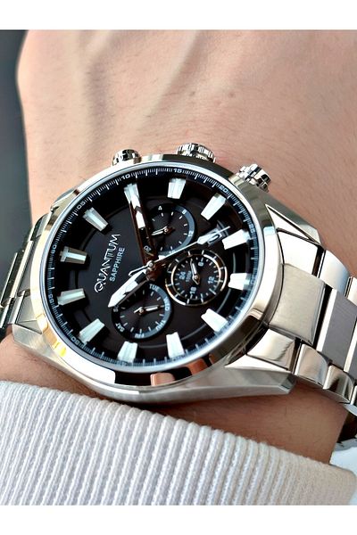 Quantum Function 24 Months Guarantee Silver-Black Sapphire Glass Color Men's Wristwatch 1219S.350Mr