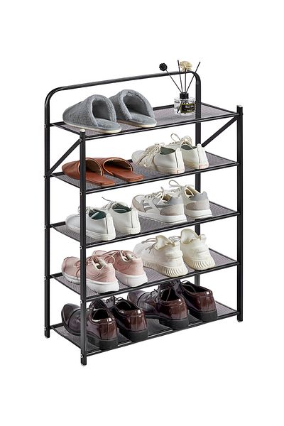 Lawazim Folding Shoe Rack – Lightweight Tiered Iron Organizer with Net and Non-Slip Feet for Home