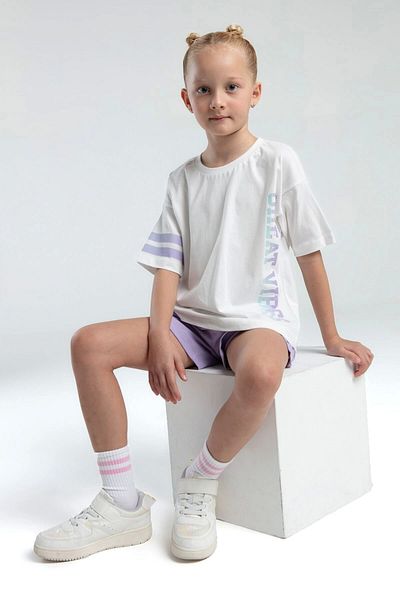Rolypoly Girl's Shorts Set - White/Lila