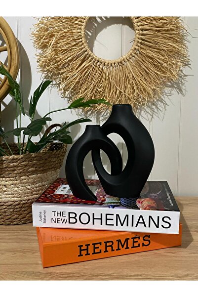 Porselian Set de 2 vaze Ipoză iubite |   Accesoriu decorativ boem |   Obiect modern de aspect ceramică