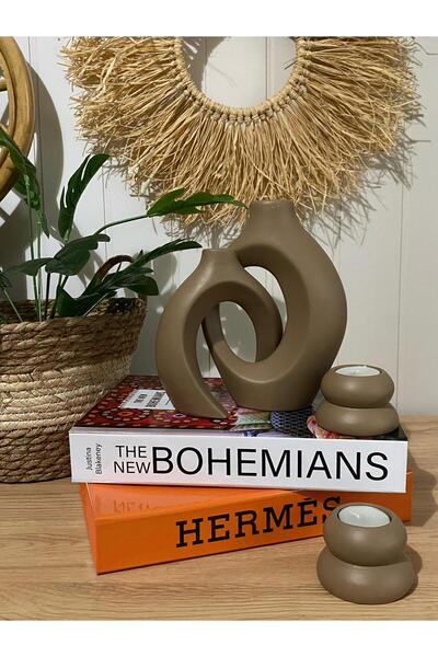 Porselian Set of Vine Dear Vase, Candlestick Candle Holder