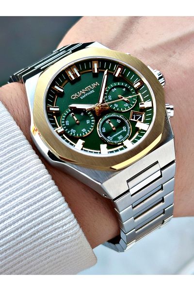 Quantum Function 10 Atm Waterproof Silver-Gold Sapphire Glass Color Men Wristwatch 1121S.270Mr