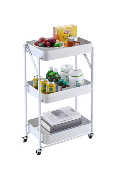 Lawazim 3-Layer Folding Cart - White Rolling Organizer with Lockable Wheels &...